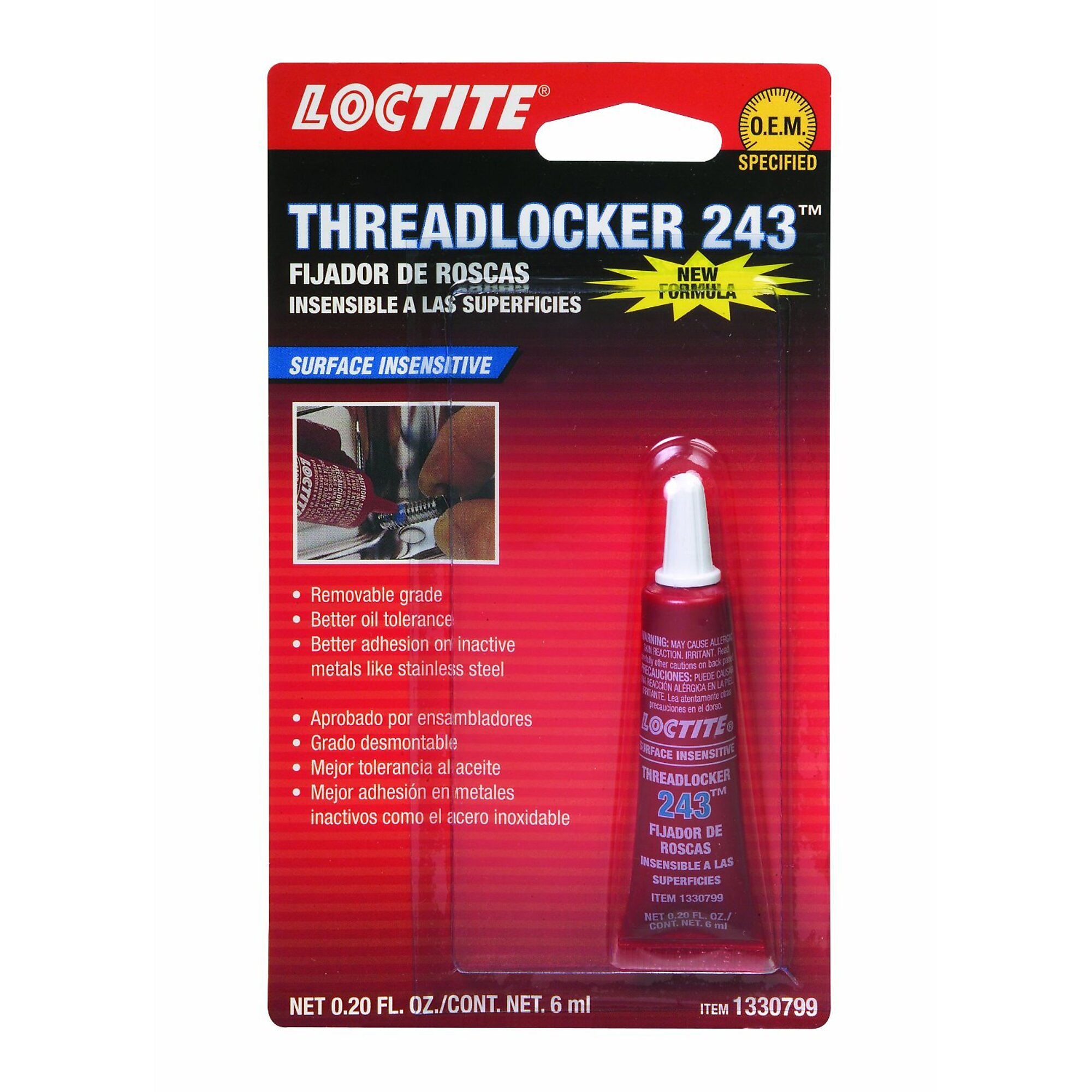 Loctite 243 Oil Tolerant Removable Medium Blue Threadlocker 6ml, 6PK
